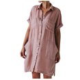thumbnail image 2 of Gspmoly Robes Grande Taille pour Femmes aux Formes, Robe Chemise à Boutons pour Femmes Décontractée Ample à Col Rabattu à Manches Courtes avec Poches Robes Formelles pour Femmes jusqu'à 70 % de Rabais, 2 of 9