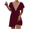 thumbnail image 1 of Birdeem Mode Femme Été Uni Décontracté Col en V Manches Courtes Vacances Robe en Dentelle, 1 of 7