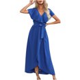 thumbnail image 1 of Yuyuzo Robe Bohème d'Été 2025 pour Femme Portefeuille à Col en V à Manches Courtes à Volants Robe Maxi de Plage Décontractée Fendue avec Ceinture Robe de Cocktail, 1 of 6