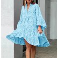 thumbnail image 4 of Jienlioq Robe Femme Liquidation Mode Femme Col en V Uni Broderie Patchwork Dentelle Bouton Robe Manches Longues, 4 of 7