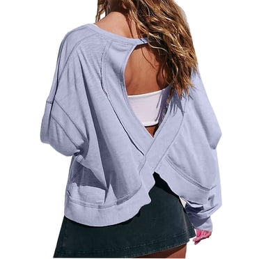 hotojiny Workout Tops for Women Open Back Long Sleeve Yoga Shirts Cute Athletic Running Casual Backless Pullover Loose Fit
