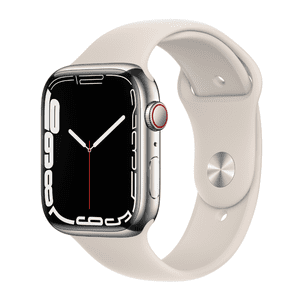 Restored Apple Watch Series 7 (GPS + Cellular, 45mm) Silver Stainless Steel Case + Starlight Sport Band 32GB - Very Good (Refurbished)