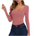 thumbnail image 4 of Womens Long Sleeve Tops 2026 Fall Winter Basic Square Neck Fitted Breathable Undershirt T Shirt, 4 of 7