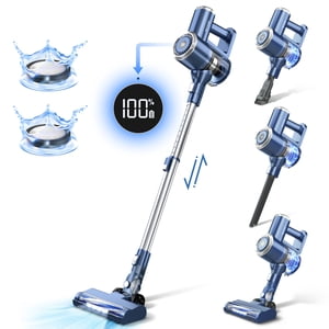 PrettyCare Cordless Vacuum Cleaner, 6-in-1 Lightweight Stick Vacuum,Self-Stand,Deep-Blue,W200-LB