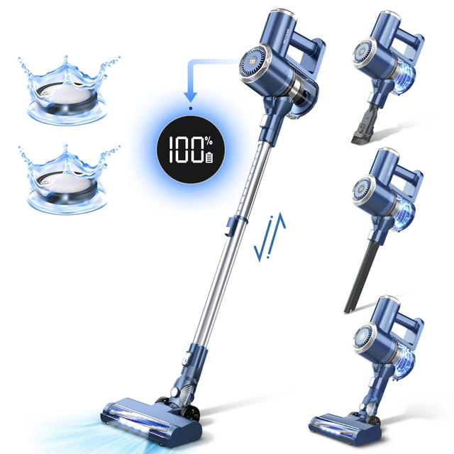 PrettyCare Aspirateur sans fil, 6-in-1 Aspirateur de bâton léger, autoportant, deep-Blue,W200-LB