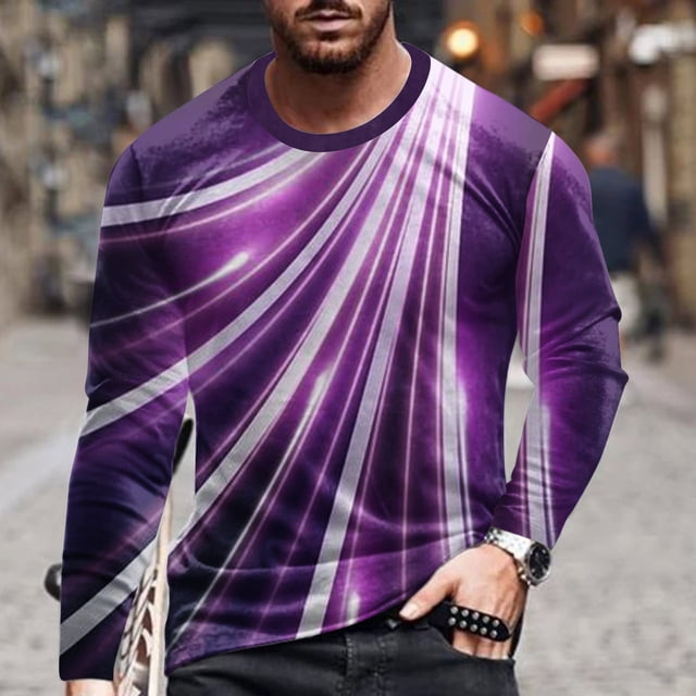 cllios Chandails à Manches Longues pour Hommes T-Shirt Graphique à Illusion d'Optique 3D Grande Taille Décontracté Col Rond Hauts T-Shirts de Designer Fantaisie T-Shirt Léger d'Entraînement Chandails pour Muscles pour Hommes