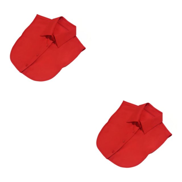 QualitChoice Simple Design Solid Color False Collar Formal Fashion Chiffon Fake Half Shirt Decorative Detachable Lapel Clothing Decor Red Point 2PCS