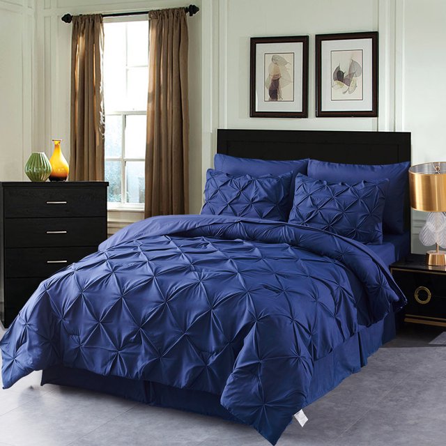 HAOK Ensemble de Couette Plissée Très Grand 8 Pcs, Literie en Microfibre, Marine