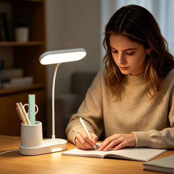 Lampes de Bureau Rangement Porte-Stylos Lampe de Bureau Étude Dortoir Maison Protection des Yeux Lampe Lecture Table Rechargeable Double Usage Chambre Lampe de Chevet à Intensité Réglable