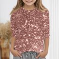 thumbnail image 3 of lcziwo Filles 2025 Mode T-Shirts à Paillettes Graphiques Manches 3/4 Amples Chic Col Ras du Cou Hauts Imprimé Pailleté Automne Décontracté Chandail Blouse Multicolore Offres du Jour Éclair d'Aujourd'hui, 3 of 6