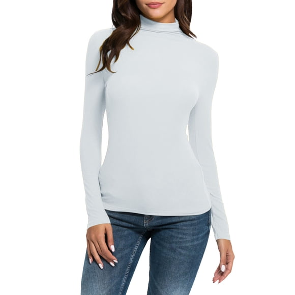 yoeyez Women's Mock Turtleneck Tops Long Sleeve Tunic Pullover Fall Winter High Neck Undershirt Slim Fit Base Layer Tee Top White XXL