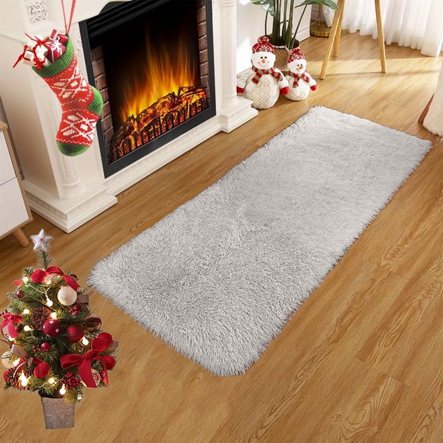 Plush Velvet Fleece Bath Mat - Ultra Soft & Water Absorbent, Non-Slip Backing, Machine Washable, Modern Solid Color Bathroom Rug, Gray, JKODE