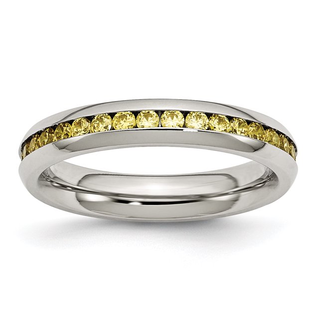 Bague en Acier Inoxydable 4mm Novembre Jaune CZ 7 Tailles