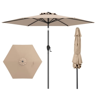Gymax Parasol de Patio 7,5 Pi pour l'Extérieur, Parasol de Marché Robuste avec Inclinaison à Bouton-Poussoir, Beige