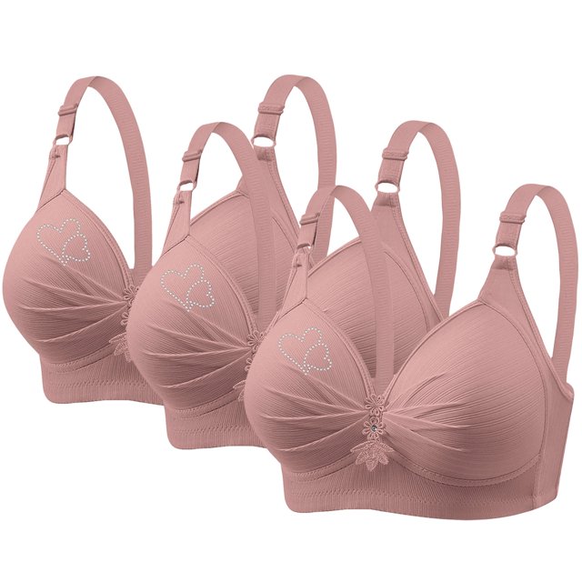 fheaev Soutien-Gorge 3 Pcs Grande Taille pour Femmes Soutiens-Gorge Sans Fil Sans Armature Imprimé Rassemblé Grande Taille Sans Armature Bretelles Réglables Couverture Complète Rehausseur Soutiens-Gorge Quotidiens sous-Vêtements