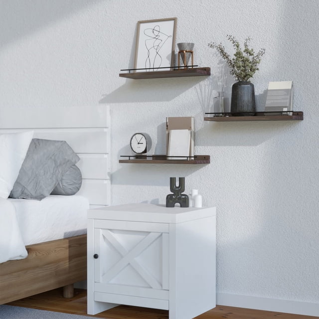 Tablette Murale Flottante / Étagère de Rangement en Bois 40x14,3 cm / Organisateur pour Salle de Bain, Cuisine et Salon / Conception Modulaire avec Capacité de Charge de 15 kg / Brun/noir/blanc / Montage Mural Gain de Place