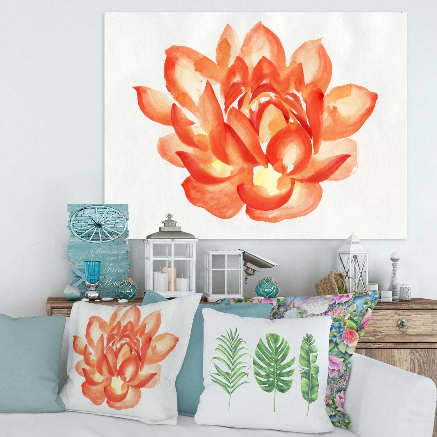 Designart Détail Vintage d'un Lotus Orange Art mural sur toile