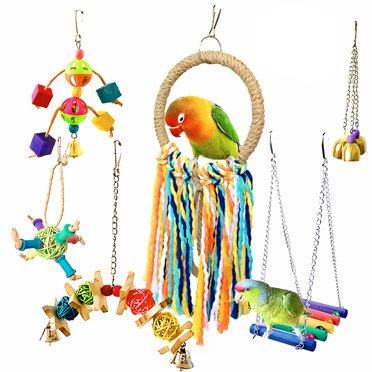 6PCS Parrot Toy Set Fun Anti Biting Wooden Parrot Chewing Toys Bird Cage Toys
