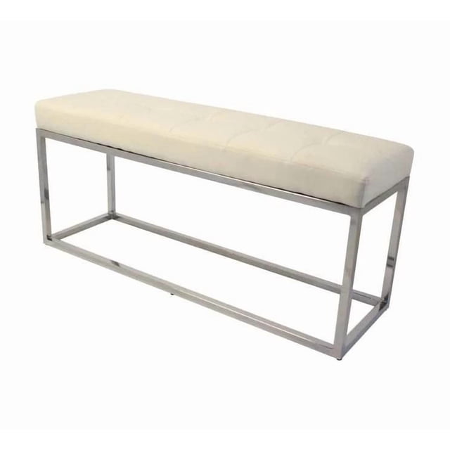 White Velvet Upholstered bench with stainless stain base.