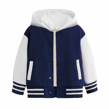 MIASHUI Manteau Stylé pour Garçons pour l'Automne et l'Hiver Veste de Baseball à Manches Longues à Blocs de Couleur avec Capuche pour Activités de Plein Air et Usage Quotidien Bleu, 9-10 Ans