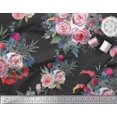 thumbnail image 3 of Soimoi Black Heavy Satin Fabric Leaves & Ranunculus Floral Print Fabric by the Yard 54 Inch Wide, 3 of 3