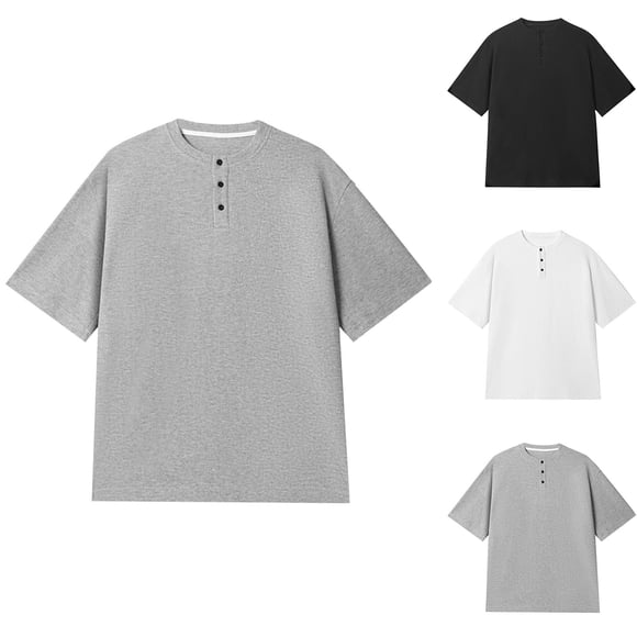 UVEASISHA Button Up T Shirts for Men Waffle Knit Short Sleeve Henley Shirt Summer Big and Tall Casual Business T-Shirt Pullover Tees Todays Clearance Sales Gray 4XL