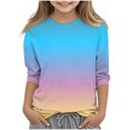thumbnail image 1 of 2025 Girls 3/4 Sleeve Shirts Fashion Solid Color Round Neck Tops Casual Shirts Multicolor, 1 of 5