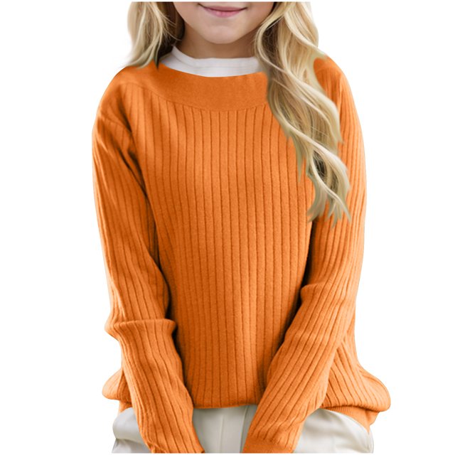 LOVZFMLL Sweaters for Girls, Crew Neck Ribbed Pullover Solid Color, Essential Cozy Stretchy Fall Clothes Warm Winter Tops Teen Girls Clothes for 12-13 Years
