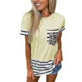 thumbnail image 1 of Nouveau T-Shirt Décontracté pour Femmes Haut à Manches Courtes Patchwork Imprimé Col Rond Grandes Poches Chemisier en Vrac, 1 of 6