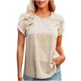 thumbnail image 2 of TIMIFIS T-Shirts d'Été pour Femmes à Fleurs à Manches Courtes Col Ras du Cou T-Shirts Décontractés Tee Imprimé Vacances Bureau Travail Blouse Haut - Été, 2 of 9