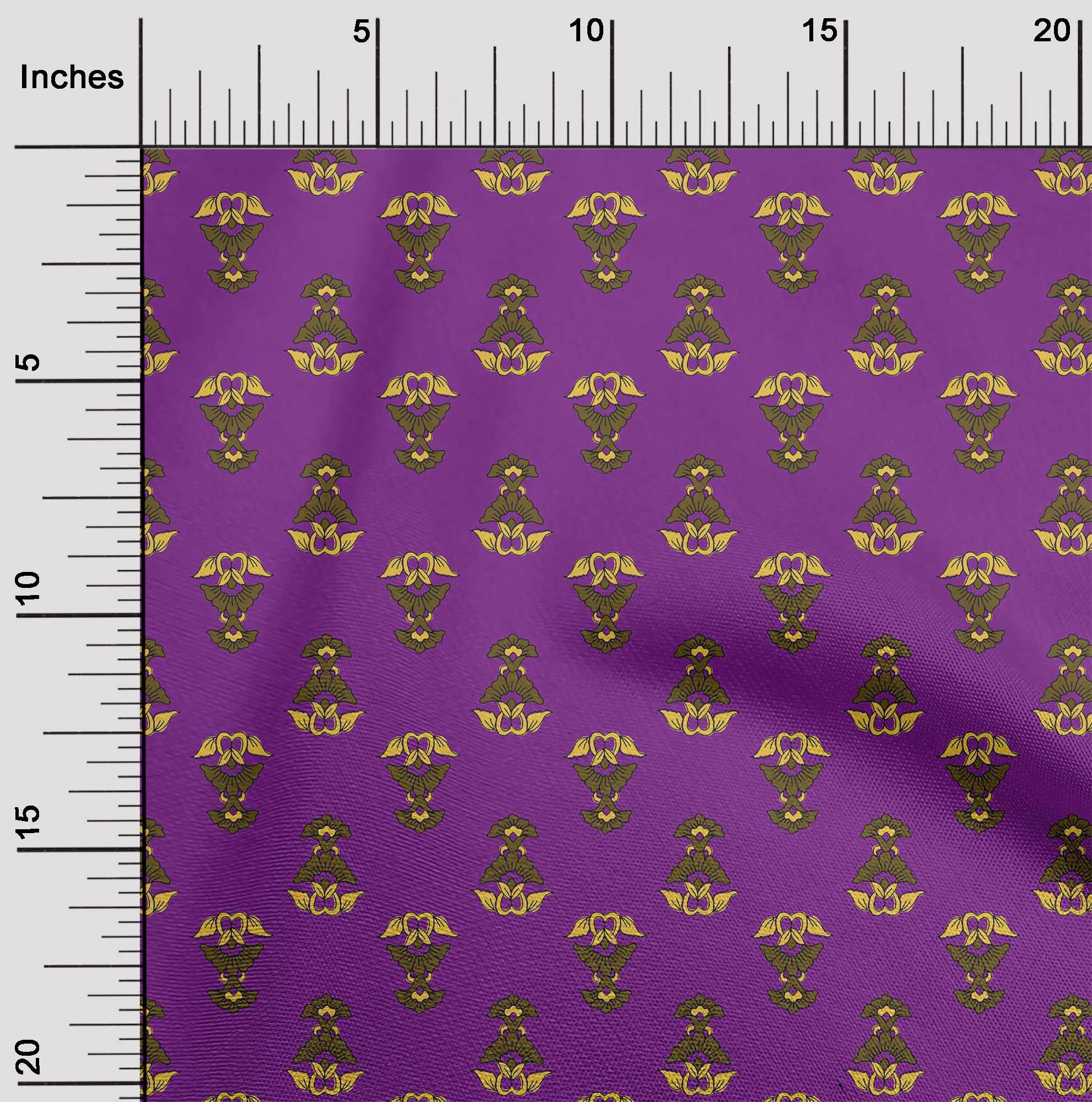 oneOone Polyester Lycra Fabric Leaves & Floral Block Printed Fabric 1 Yard 56 Inch Wide