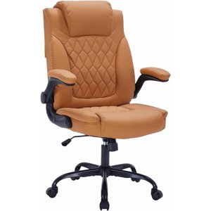 Ergonomique PU Président du Bureau exécutif en cuir 350 lbs avec support Lombar et bras Flip-Up Brown pour le bureau intérieur
