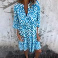 thumbnail image 1 of Ovzne Robes d'Été pour Femmes Robe d'Été Mode Décontractée Imprimée Bouton Été Manches Courtes Col en V Robe d'Été Manches Courtes Imprimée Liquidation, 1 of 7