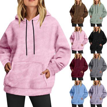 CFLVAEK Chandails à Capuche Douillets pour Femmes Hiver Chaud Chandail à Capuche Surdimensionné à Manches Longues avec Poches Hauts Décontractés pour Sortir Rose P