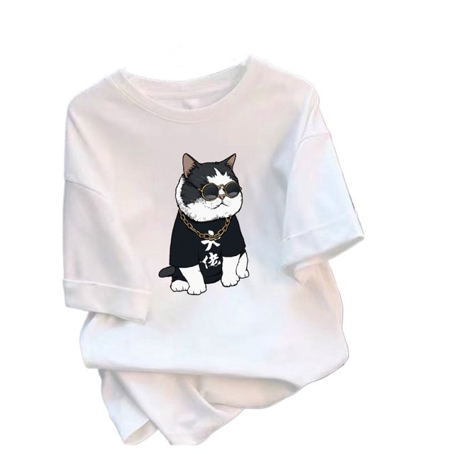 T-Shirt Décontracté d'Été Blanc Imprimé Hommes Femmes Extérieur Respirant Coton Chemise Ronde