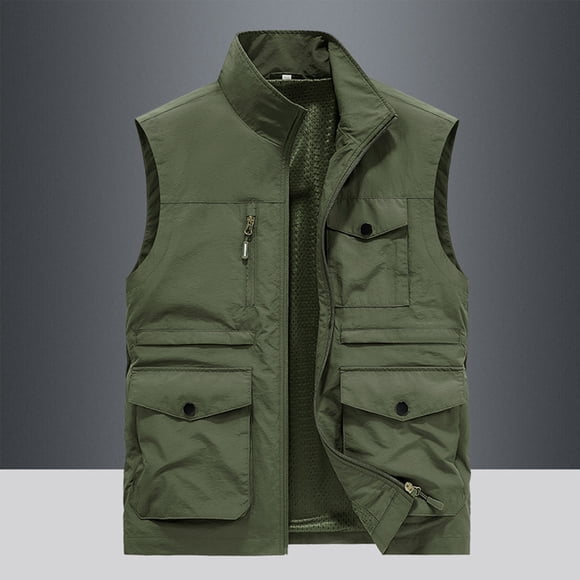 Pisexur Jackets for Men Work Jacket Standing Collar Multiple Pockets Outdoor Photography/Sports Jacket Coat Army Green,M