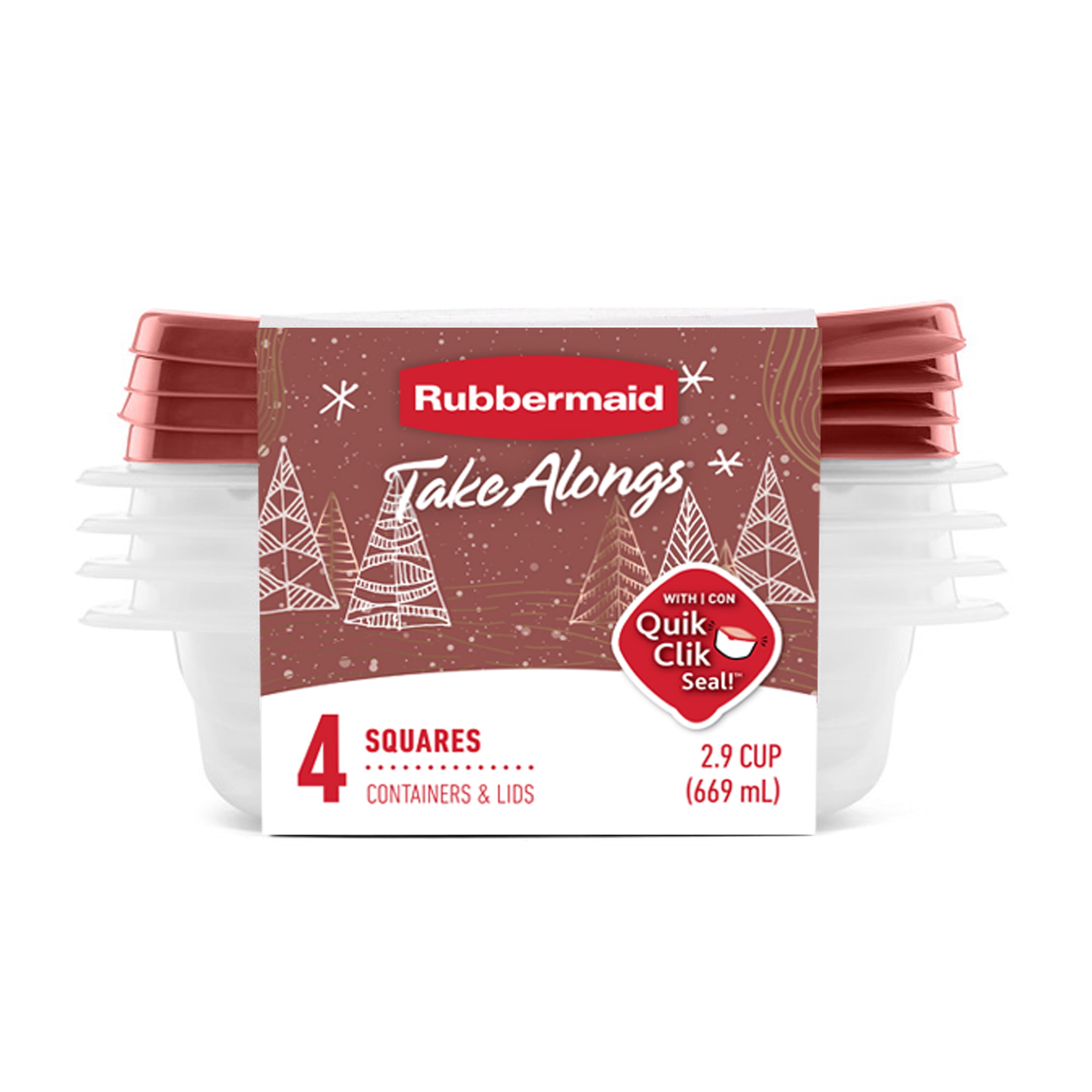 Rubbermaid TakeAlongs 2.9-Cup Food Storage Containers, Meal Prep Containers with Lids, Limited-Edition Maple Leaf Red, 4-Pack