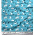 thumbnail image 1 of Soimoi Blue Poly Georgette Fabric Mushroom,Oaknut & Rabbit Animal Print Fabric by Yard 42 Inch Wide, 1 of 3