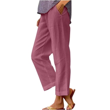 Erwazi Women's Cotton Linen Pants Casual Loose High Waist Straight Leg Trousers Beach Pants with Pockets