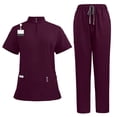 thumbnail image 2 of Women's Soft Fabric Short Sleeve Nursing Top and Pant Set Functional Pocket Mid Rise Comfort for Hospital Shift Daily Duty or Professional Healthcare Wear Scrub JASKFLY Wine L, 2 of 4
