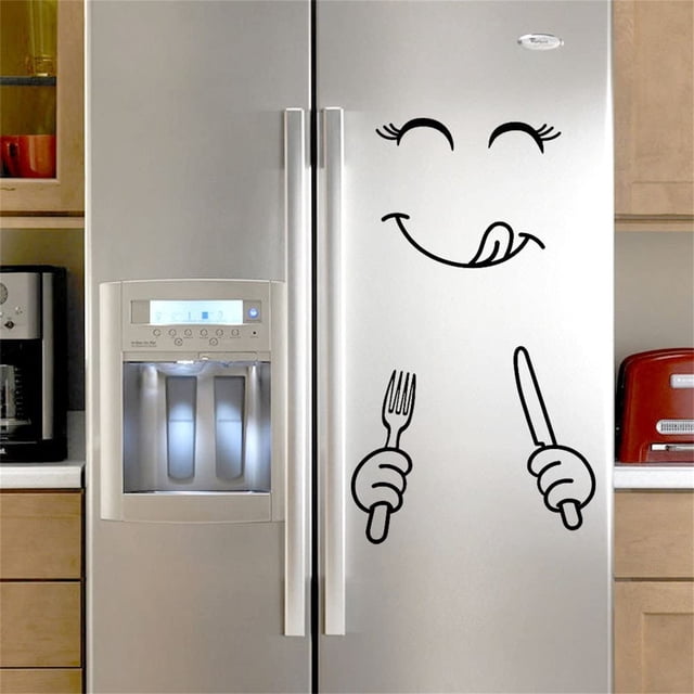 KITTEHIGM Kitchen Fridge Wall Sticker, Cute Sticker Fridge Happy Delicious Face Kitchen Fridge Wall Refrigerator Vinyl Stickers Cute Home Decor 1 Set Returned Items #09
