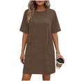 thumbnail image 3 of Sentmoon Sun Dress Plus Size with Pockets Crew Neck Solid Color Vacation Dress Short Sleeve Regular Fit Travel Beach Essentials for Family Sundresses for Travel and Vacation Brown M, 3 of 7
