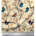 thumbnail image 1 of Soimoi White Velvet Fabric Flower & Butterfly Decor Fabric Printed BTY 58 Inch Wide, 1 of 5