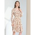 thumbnail image 2 of INSPIRE CHIC Robe Midi à Manches Longues Évasée à Col en V à Imprimé Floral pour Femme, 2 of 5