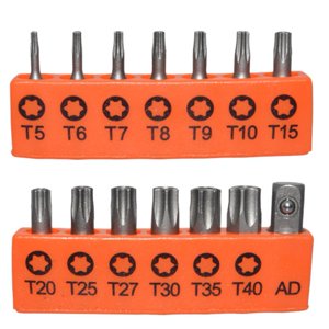 Lefu 14pcs Set 25mm Torx Screwdriver Bits with Hole T5-T40 Electric Screw Driver