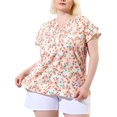 thumbnail image 1 of GRACE & GRANDEUR Hauts pour Femmes Grande Taille Rétro à Fleurs Col en V à Étages Manches Courtes Blouses 2X Rose, 1 of 8