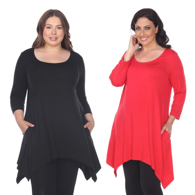 White Mark Tunique Noire à Col Rond Manches 3/4 pour Femmes Lot de 2 Makayla