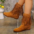 thumbnail image 3 of Dakaela Bottes Mi-Mollet en Suède à Franges pour Femmes, Bout Rond, Style Western, Bottillons à la Cheville, Chaussures Habillées d'Extérieur, 3 of 8