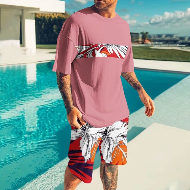 Weiqiqre Men's Graphic Short Sleeve Tee and Drawstring Waist Track Shorts Set Casual 2 Piece Outfit