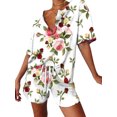 thumbnail image 1 of Innerwin Tenues Imprimé Marguerite Melon D\'eau Ensemble Détente Femme Col en V Décontracté Survêtement Rose 3TG, 1 of 2